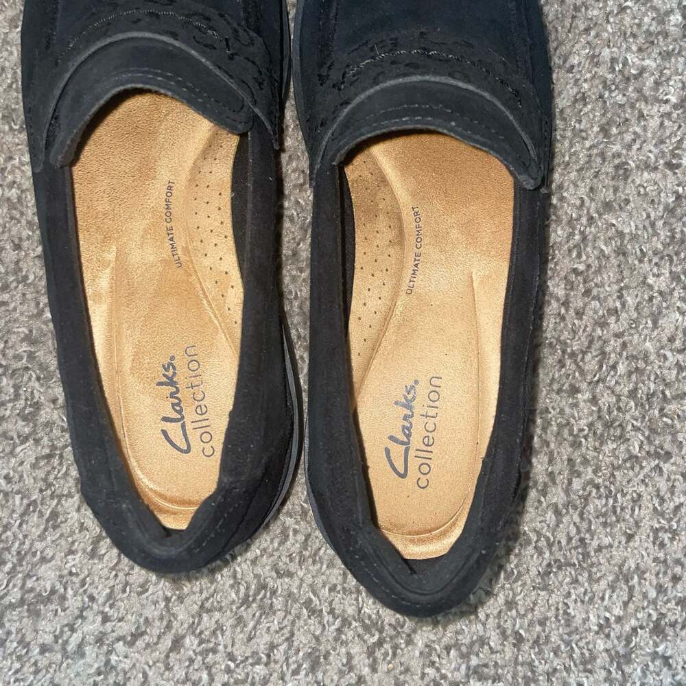 Clarks Collection Calla Ease Black Suede Leopard Print Strap Loafers - Picture 5 of 6